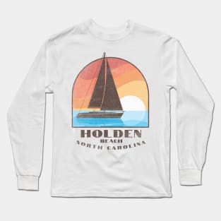 Holden Beach, NC Sailboat - Distressed Vintage 70s Long Sleeve T-Shirt